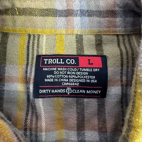 Troll Co. Clothing Flannel Shirt Men's Large Plaid Pearl Snap Pocket Shirt - Picture 4 of 11